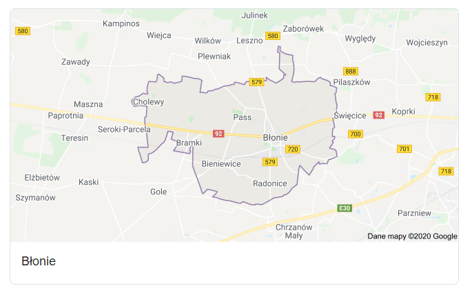 Mapa okolic gminy Błonie - terenu działań komornika Arona Czubkowskiego