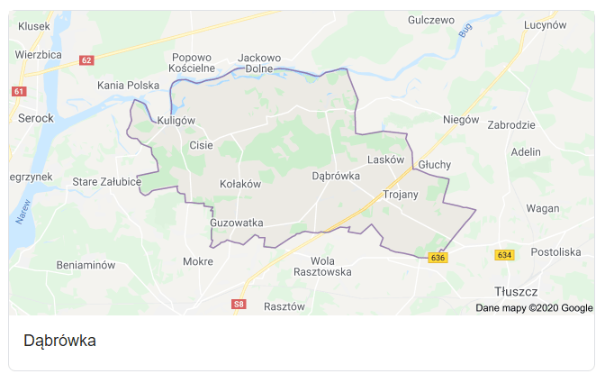 Mapa okolic gminy Dąbrówka - terenu działań komornika Arona Czubkowskiego