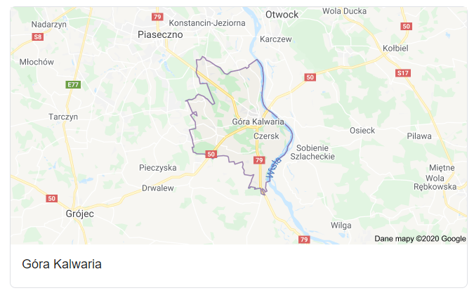 Mapa okolic gminy Góra Kalwaria - terenu działań komornika Arona Czubkowskiego
