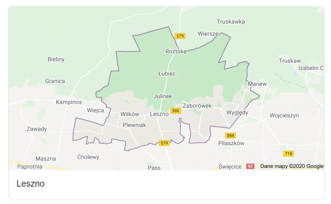 Mapa okolic gminy Leszno - terenu działań komornika Arona Czubkowskiego