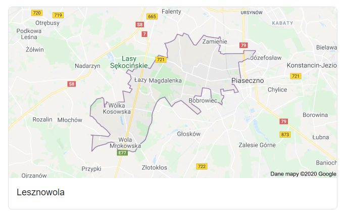 Mapa okolic gminy Lesznowola - terenu działań komornika Arona Czubkowskiego