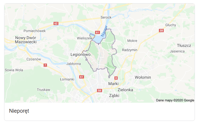 Mapa okolic gminy Nieporęt - terenu działań komornika Arona Czubkowskiego