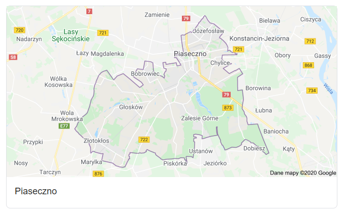 Mapa okolic gminy Piaseczno - terenu działań komornika Arona Czubkowskiego