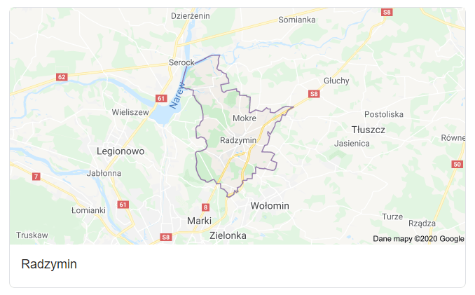 Mapa okolic gminy Radzymin - terenu działań komornika Arona Czubkowskiego