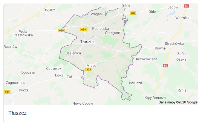 Mapa okolic gminy Tłuszcz - terenu działań komornika Arona Czubkowskiego