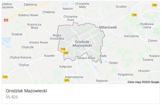Mapa okolic miasta Grodzisk Mazowiecki - terenu działań komornika Arona Czubkowskiego