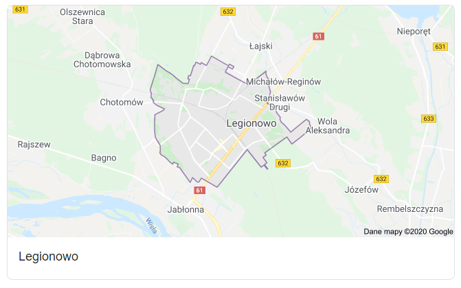 Mapa okolic miasta Legionowo - terenu działań komornika Arona Czubkowskiego