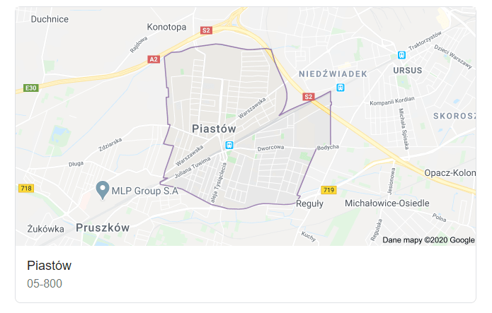 Mapa okolic miasta Piastów - terenu działań komornika Arona Czubkowskiego