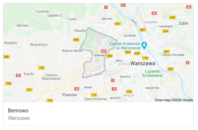 Mapa ulic dzielnicy Warszawa Bemowo - terenu działań komornika Arona Czubkowskiego