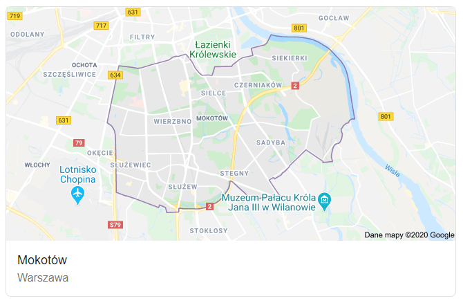 Mapa ulic dzielnicy Warszawa Mokotów - terenu działań komornika Arona Czubkowskiego