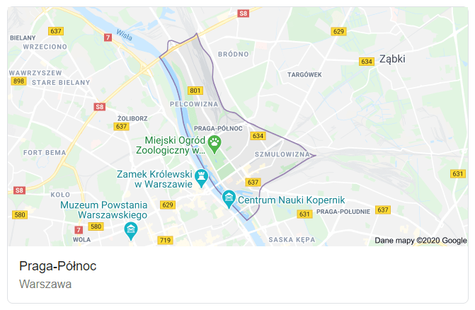 Mapa ulic dzielnicy Warszawa Praga Północ - terenu działań komornika Arona Czubkowskiego