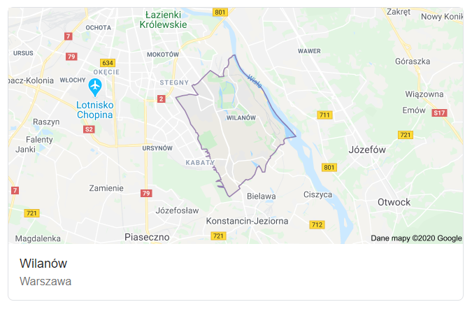 Mapa ulic dzielnicy Warszawa Wilanów - terenu działań komornika Arona Czubkowskiego