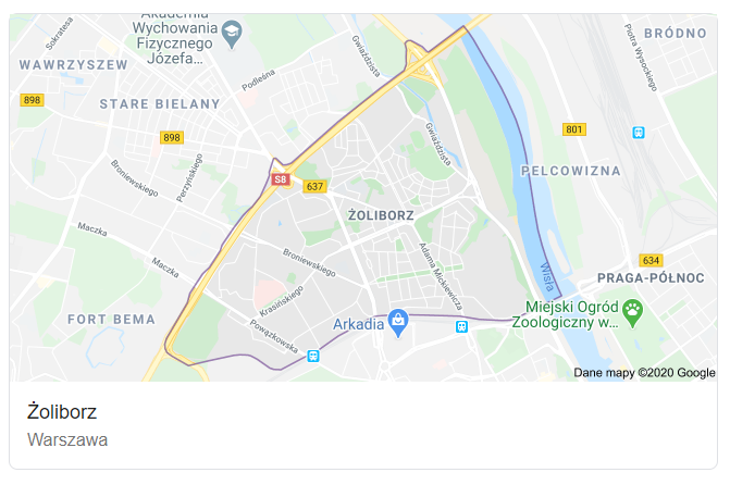Mapa ulic dzielnicy Warszawa Żoliborz - terenu działań komornika Arona Czubkowskiego
