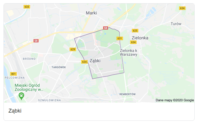 Mapa okolic miasta Ząbki - terenu działań komornika Arona Czubkowskiego